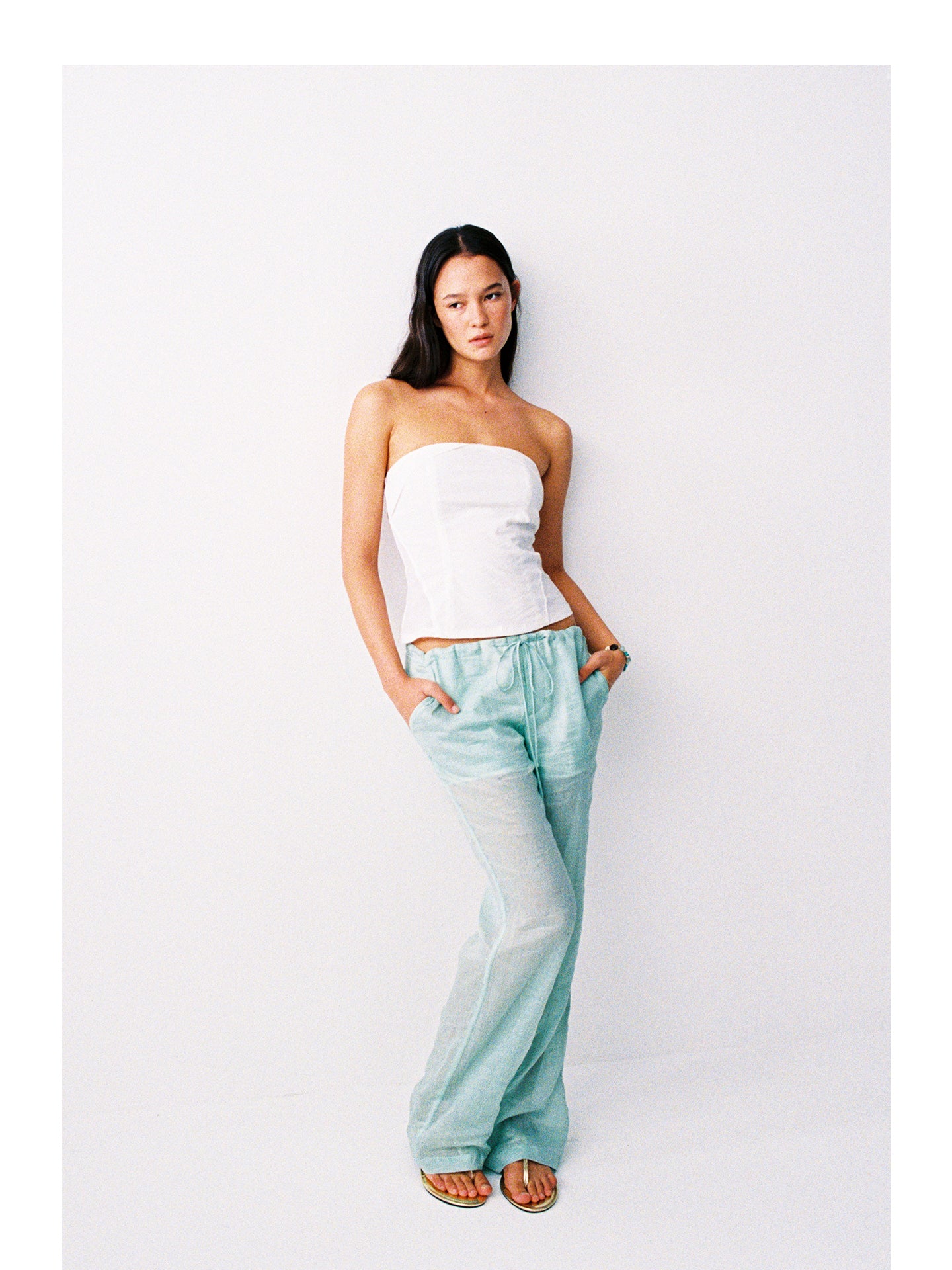 Hughum 26SS Mint Green Linen Long Pants