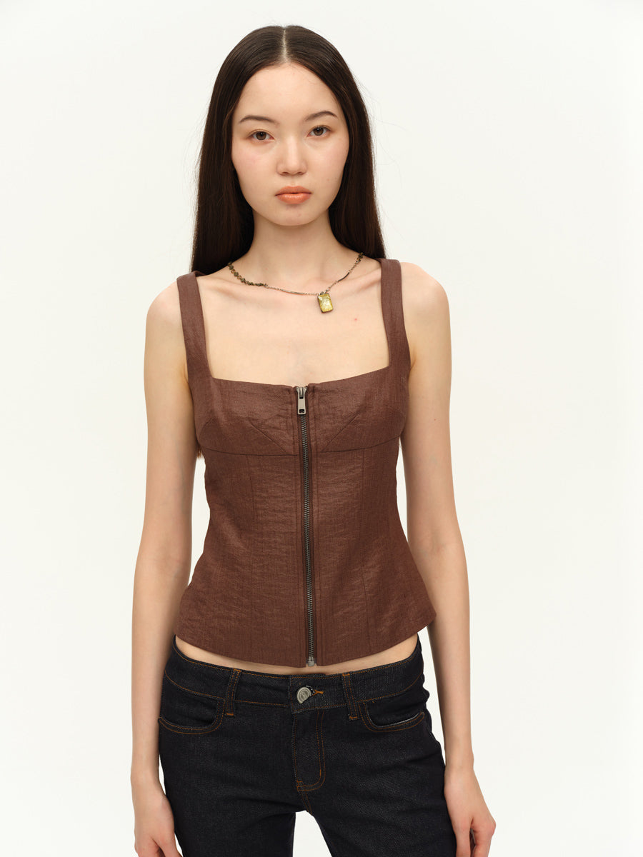 Dotyears Slim fit tunic in dark brown linen custom fabric