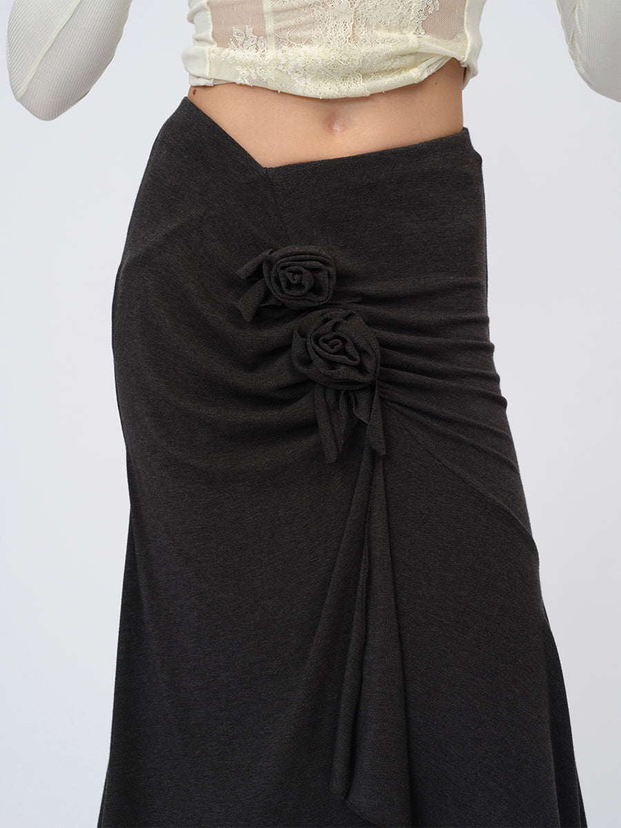Dotyears Gray Knit Pleated Maxi Dress with Hand-Embellished Details