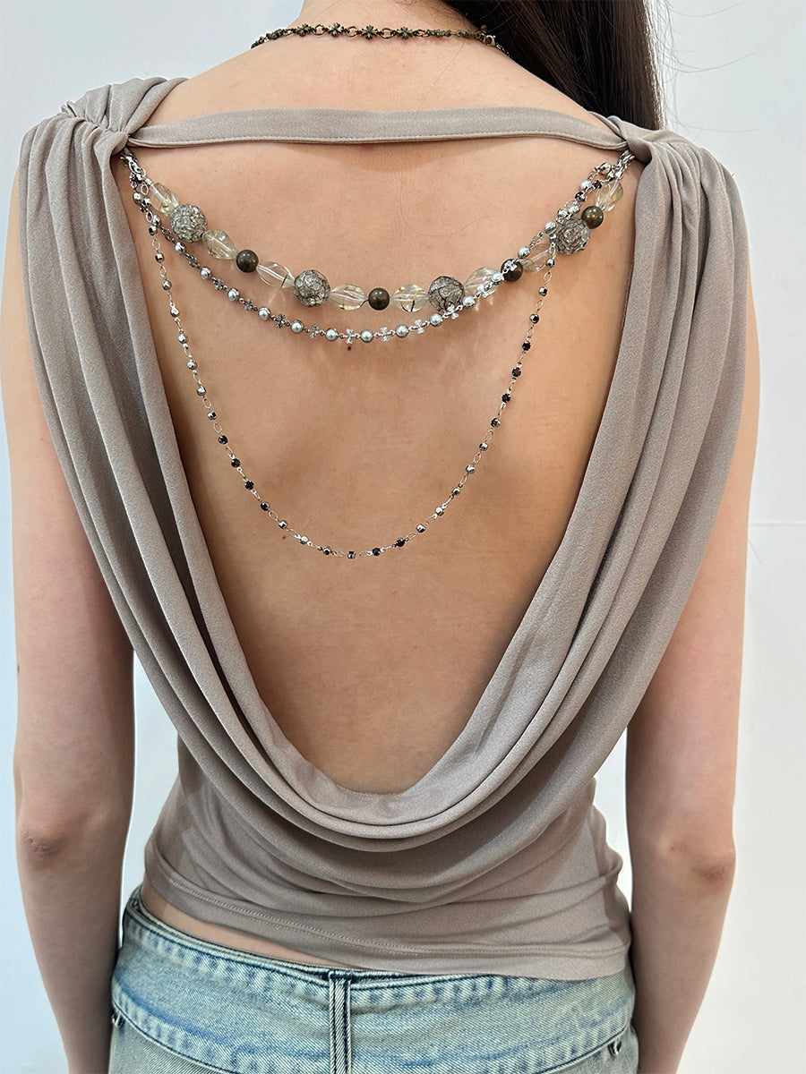 Dotyears Swing neck vest acetate backless beaded design More than 1,000 people added purchases