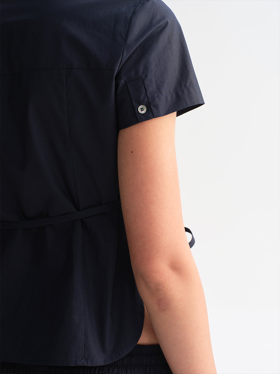 Hughum Navy Blue Cross-Front Shirt