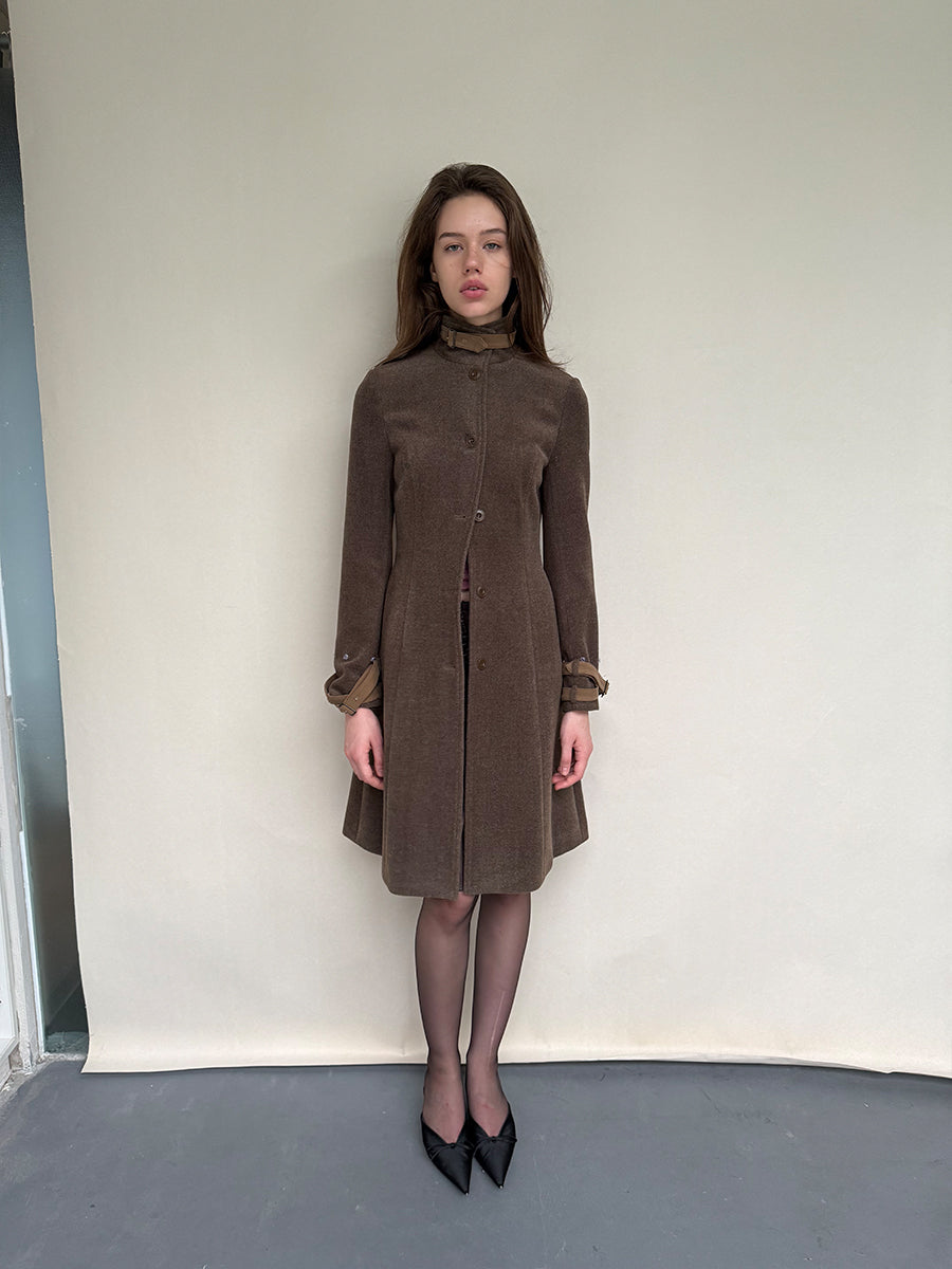 Dotyears Long Wool Blend Coat with Detachable Collar