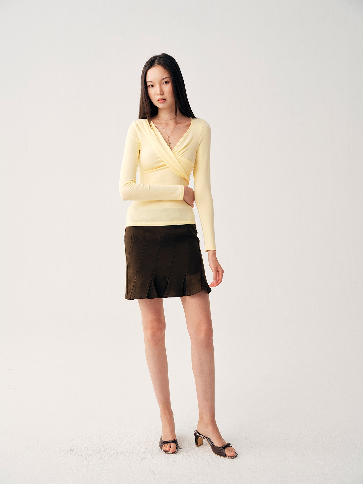 Dotyears Butter‑Yellow Cross‑Front Top