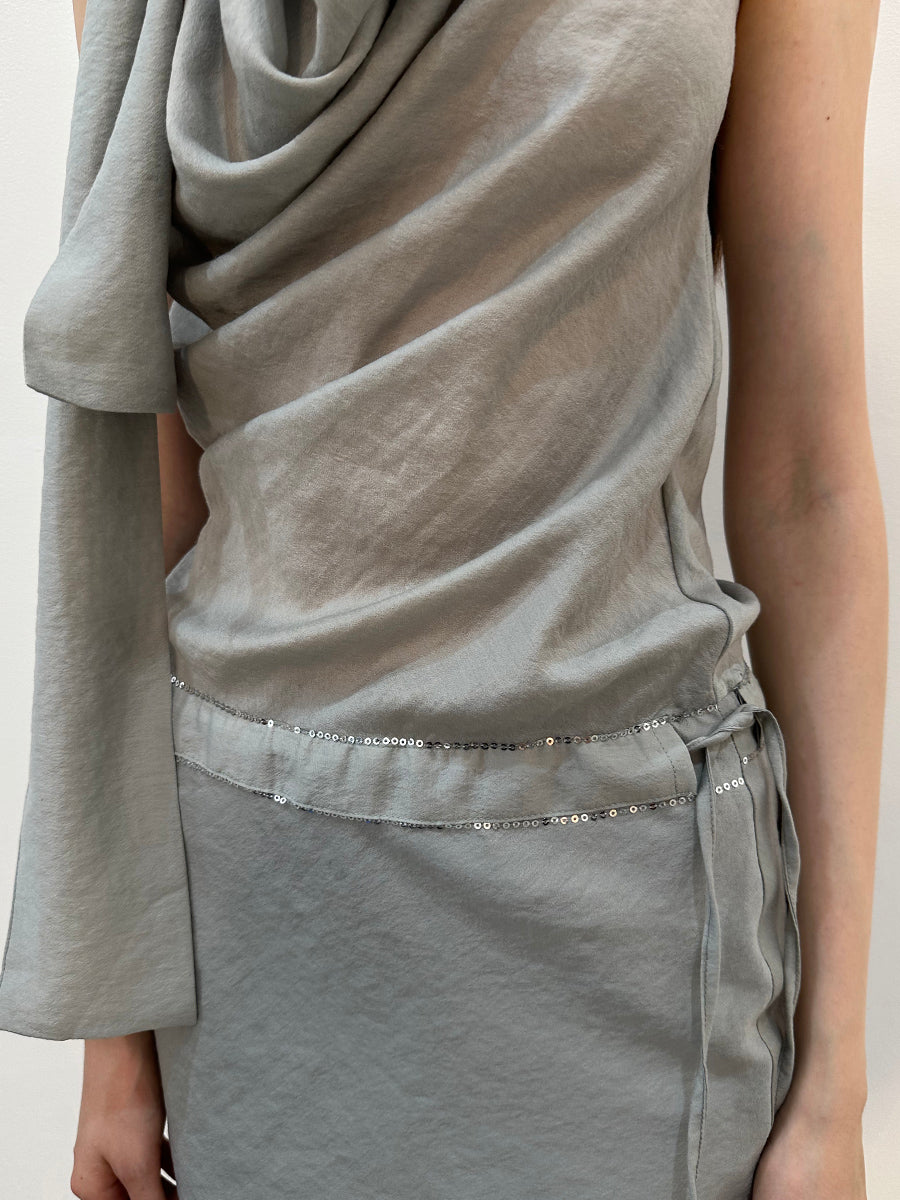 Dotyears Satin slim fit swing V sequin embroidered dress