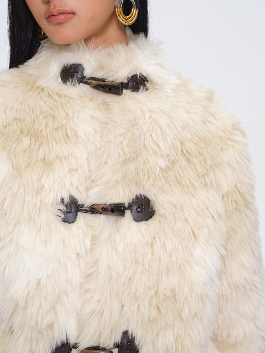 Dotyears Off-White Toggle Button Plush Coat