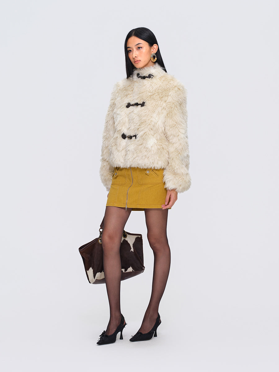 Dotyears Yellow Washed Denim Short Skirt