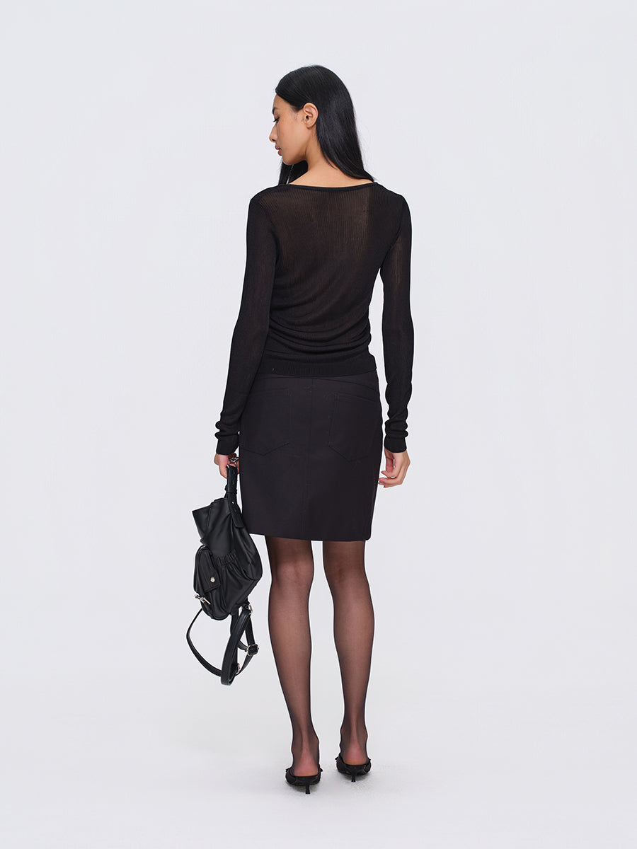 Dotyears Black Button-Detailed A-Line Blazer Skirt