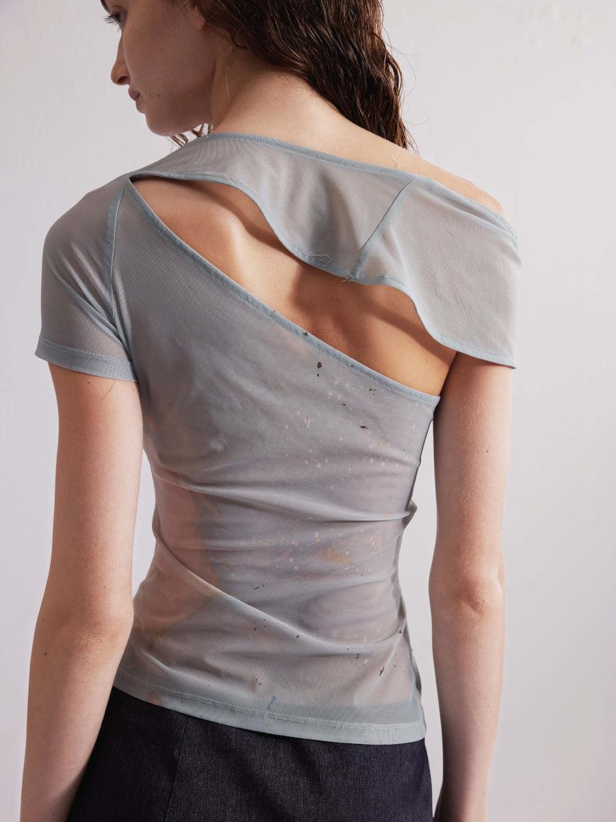 Dotyears24ss Original printed hot diamond mesh top