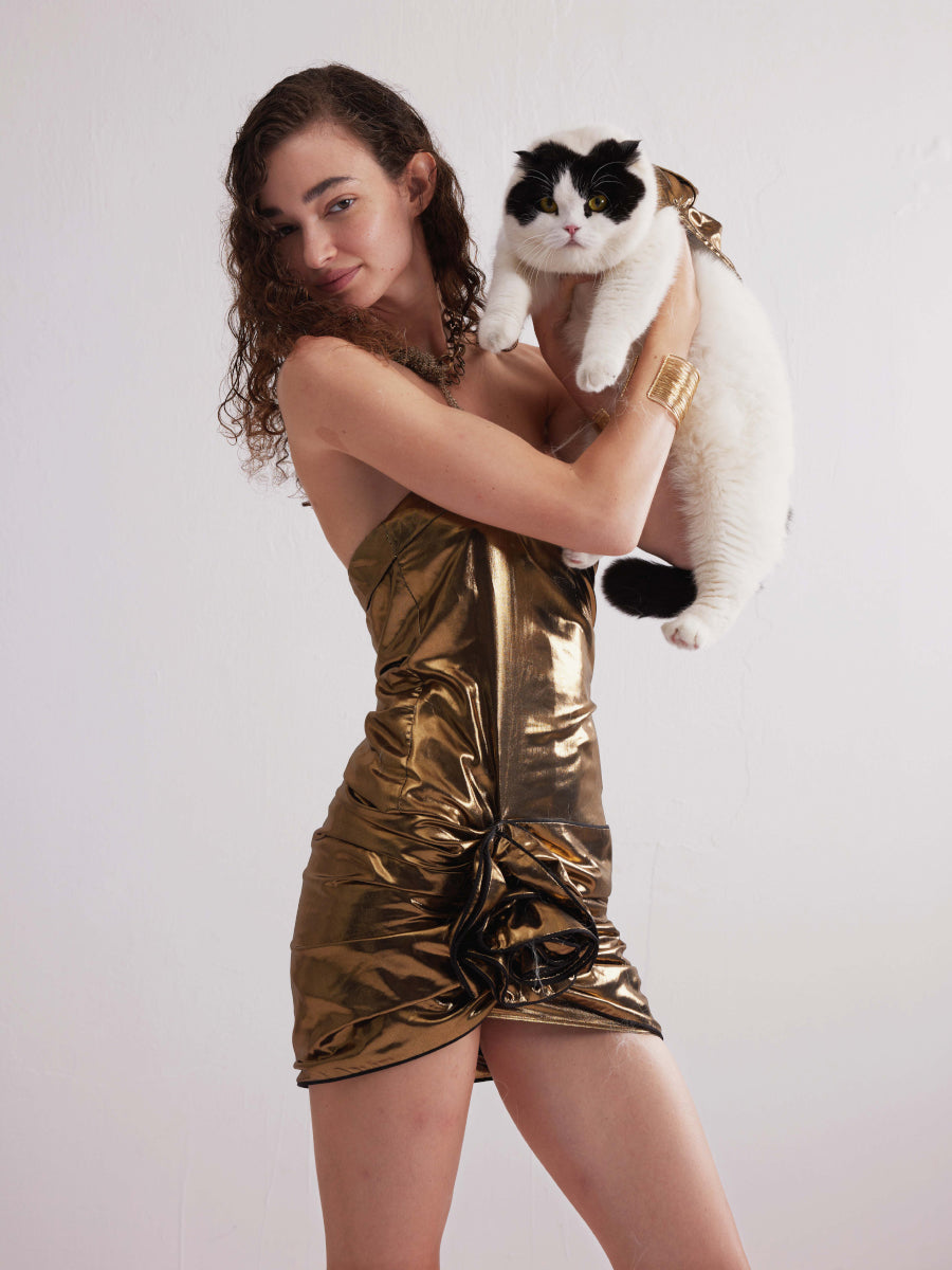 Dotyears24ss Wrap-over slim handmade curly dress