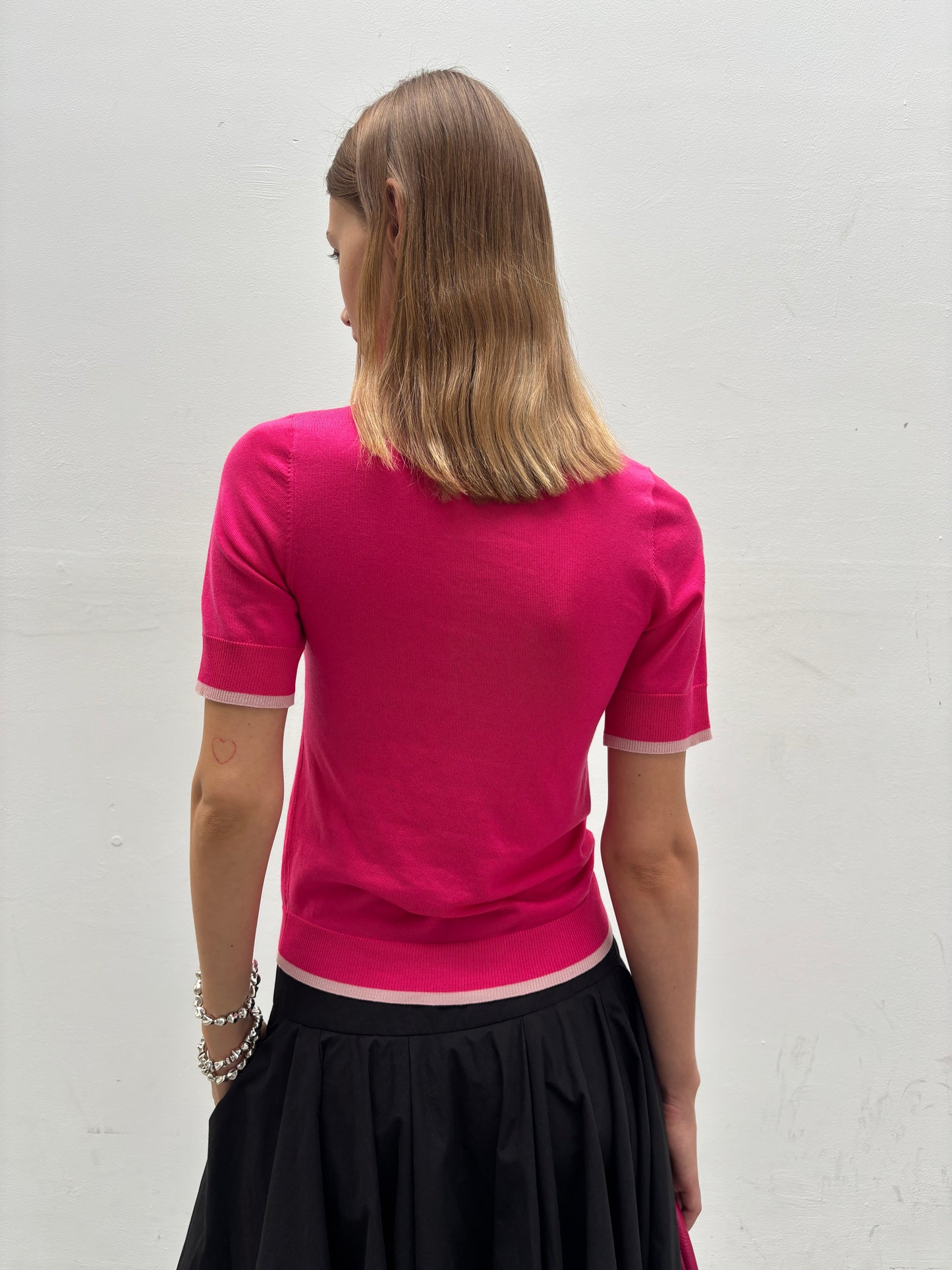 Hughum Two-tone contrast-panel Tencel knit T-shirt