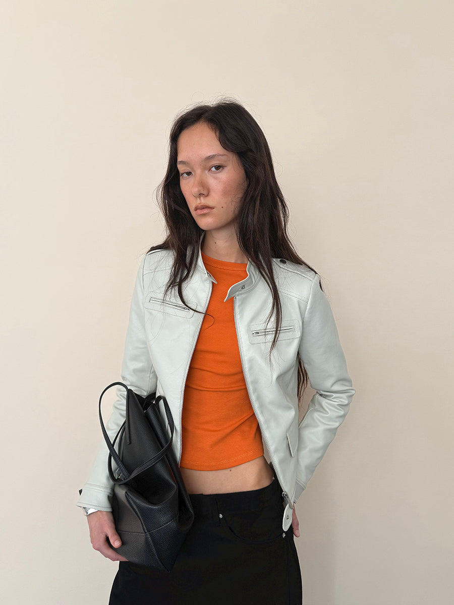 Hughum Light Gray Leather Jacket