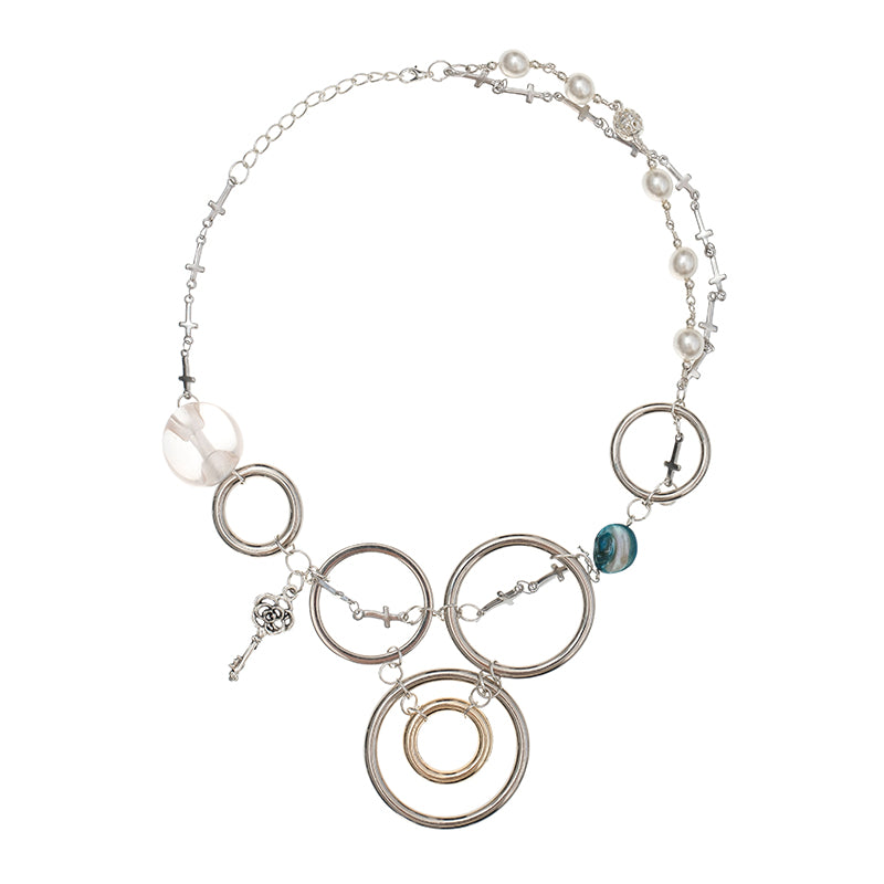 Dotyears24ss Original design button silver hoop stitched collarbone necklace