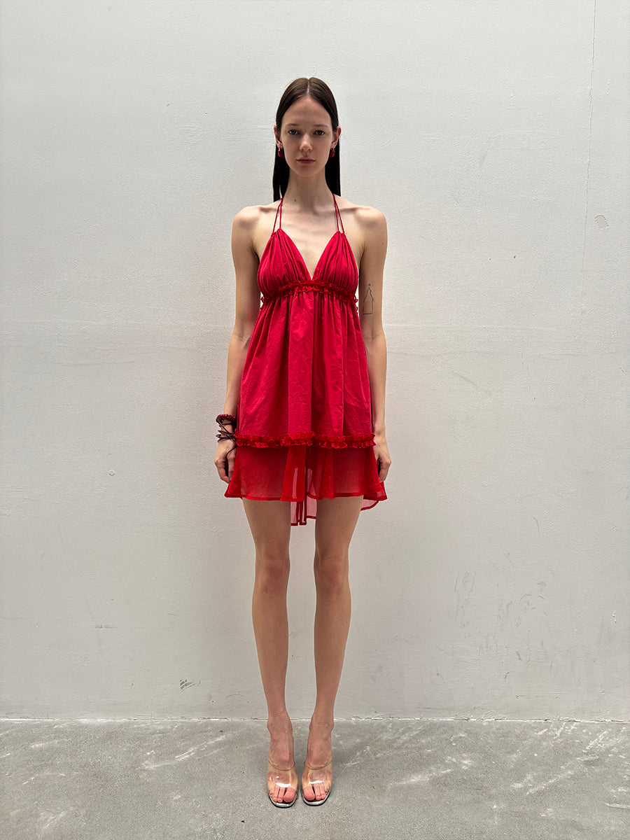 Dotyears red multi-layered puffy dress