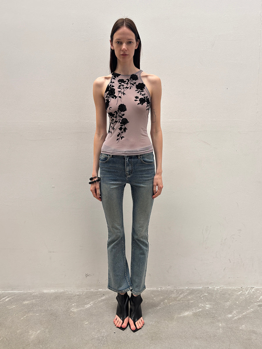 Dotyears flocked mesh flower purple vest