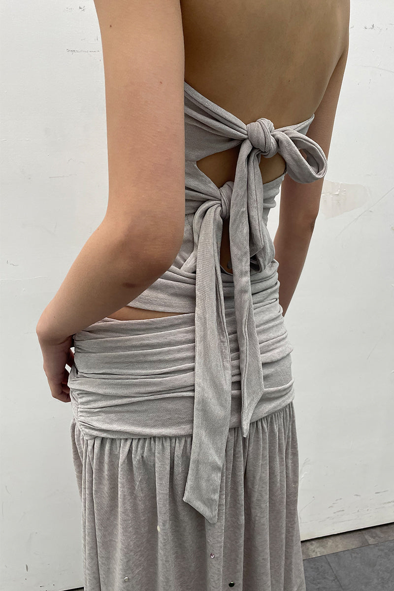 Dotyears24ss Grey diamond knitted bandeau strap comfort set