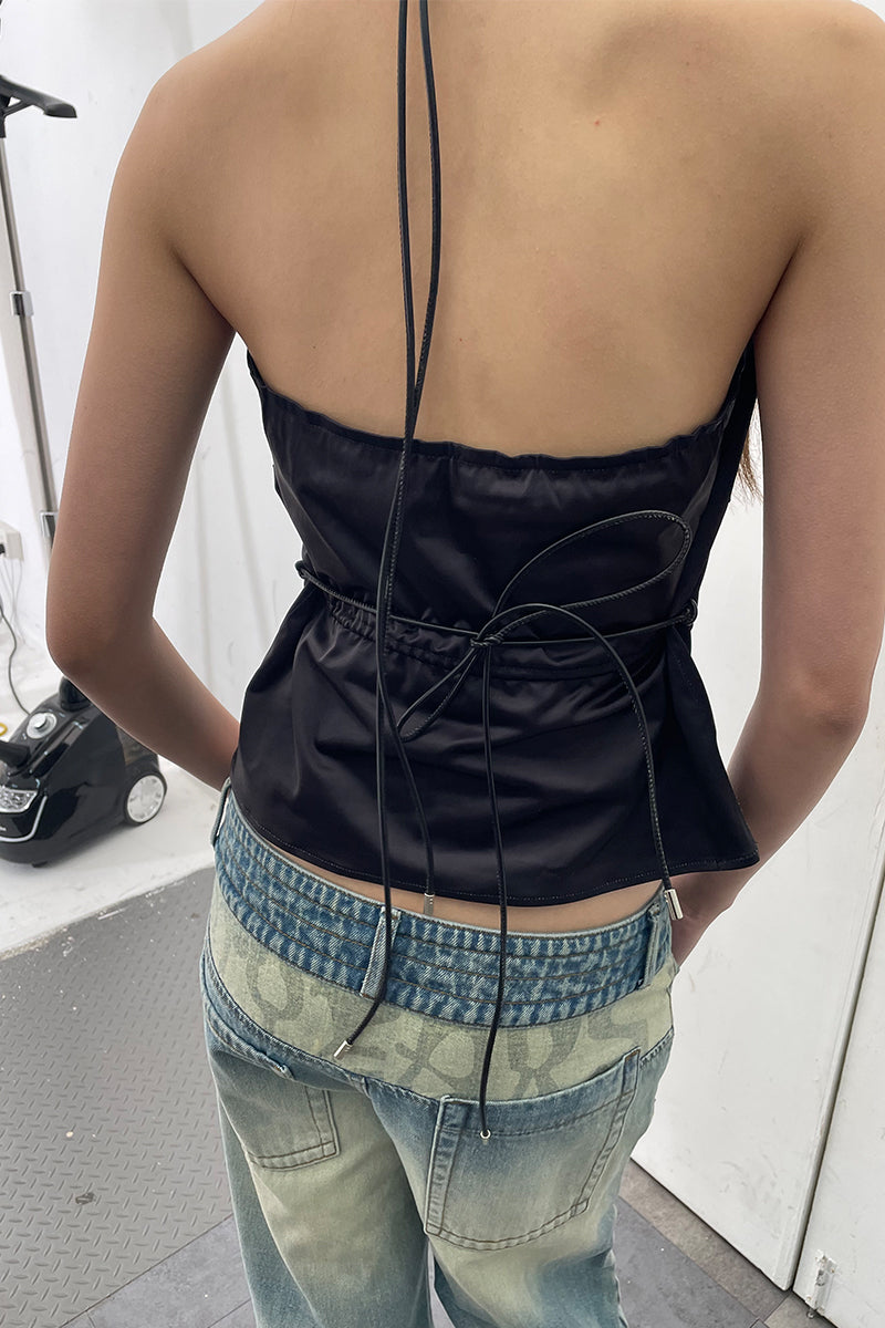 Dotyears24ss Year of the Dragon print halterneck satin camisole