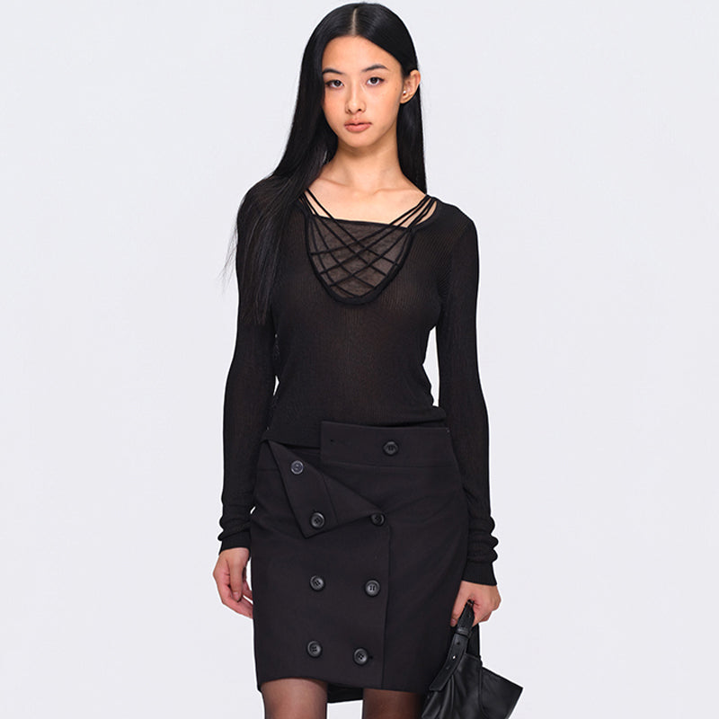 Dotyears Two-Tone Knit Sweater with Fake Layering