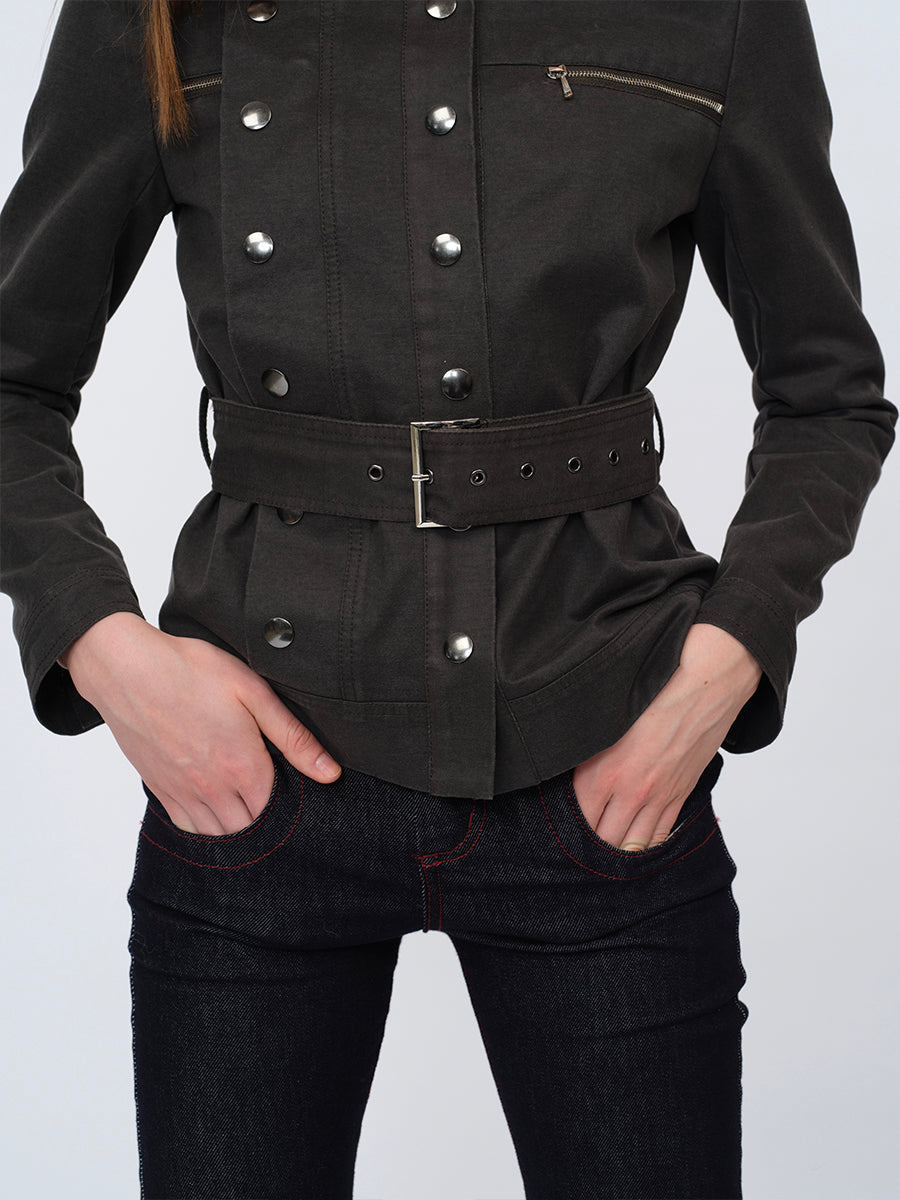 Dotyears Gray Crop Coat with Faux Fur Collar