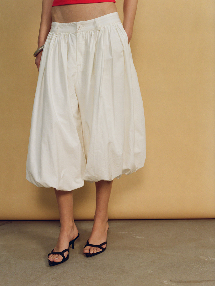 Hughum White cotton linen bloomers pants