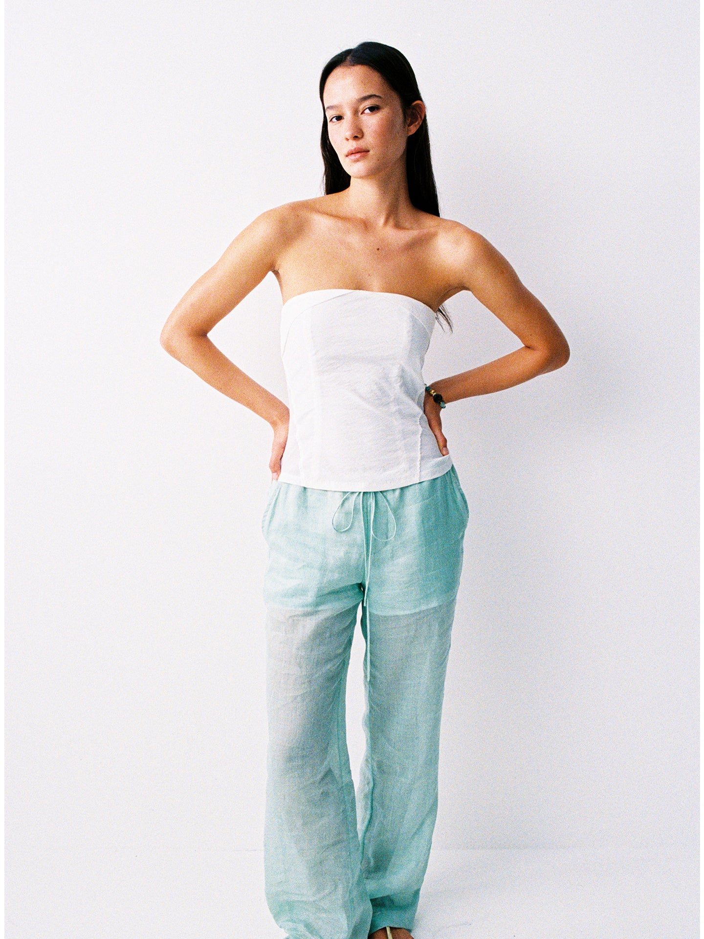 Hughum 26SS Mint Green Linen Long Pants