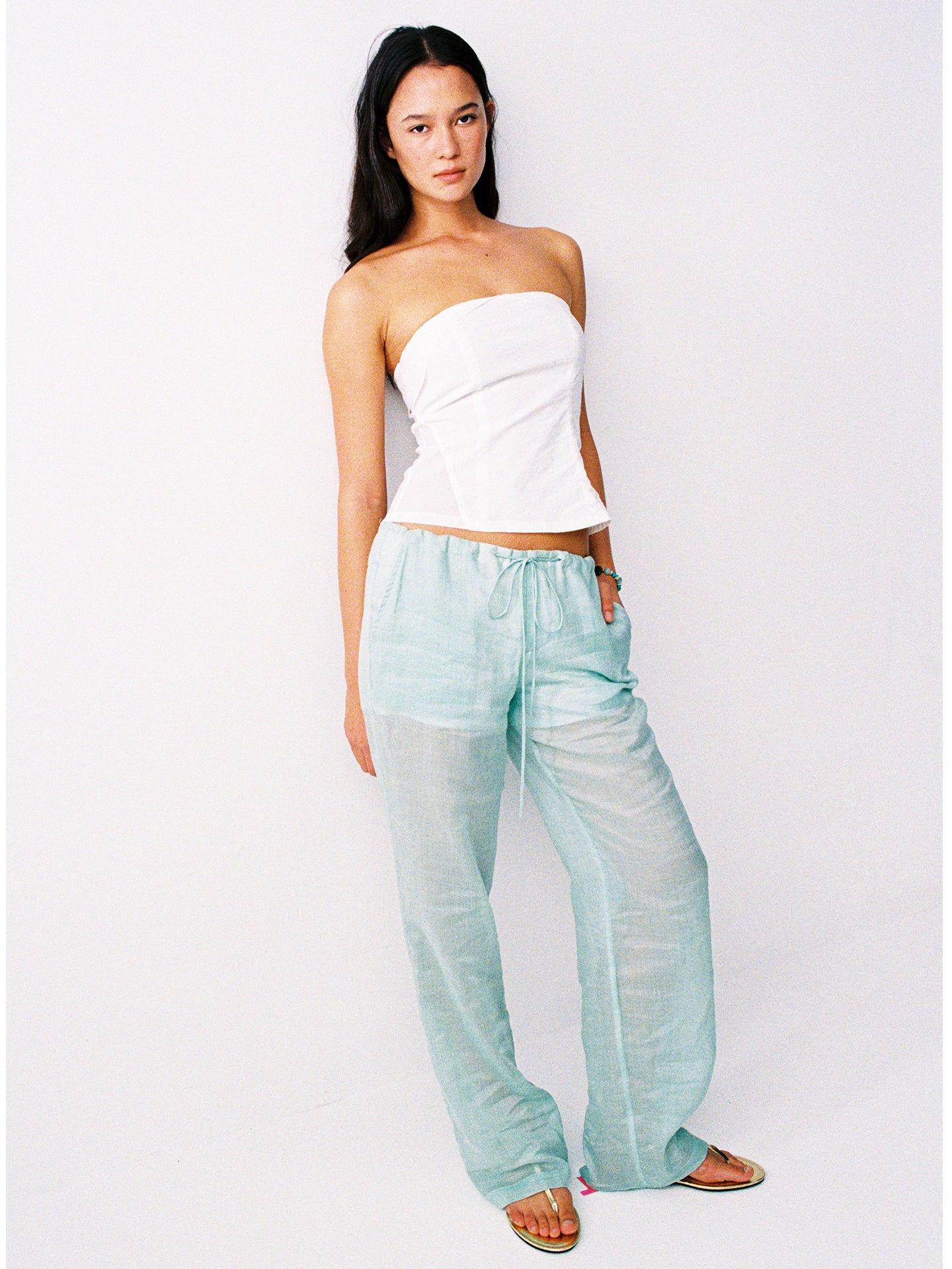 Hughum 26SS Mint Green Linen Long Pants