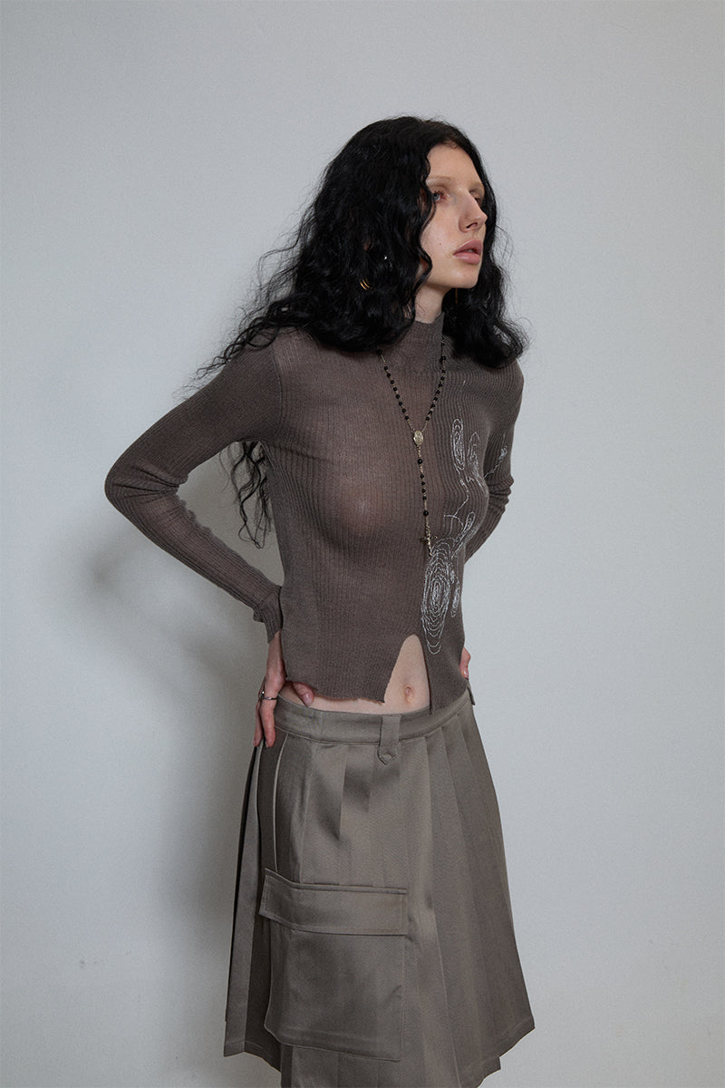 Dotyears Hoop print cut-out two-color front and back sweater