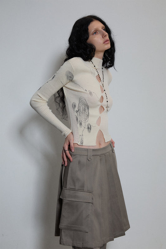 Dotyears Hoop print cut-out two-color front and back sweater