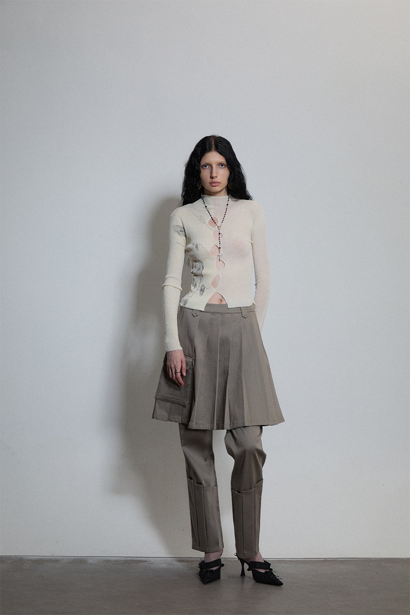 Dotyears Hoop print cut-out two-color front and back sweater