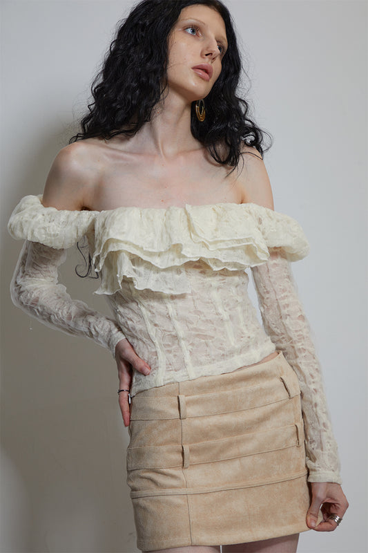 Dotyears One-shoulder neckline, ruffle lace, craft fabric, two wool tops