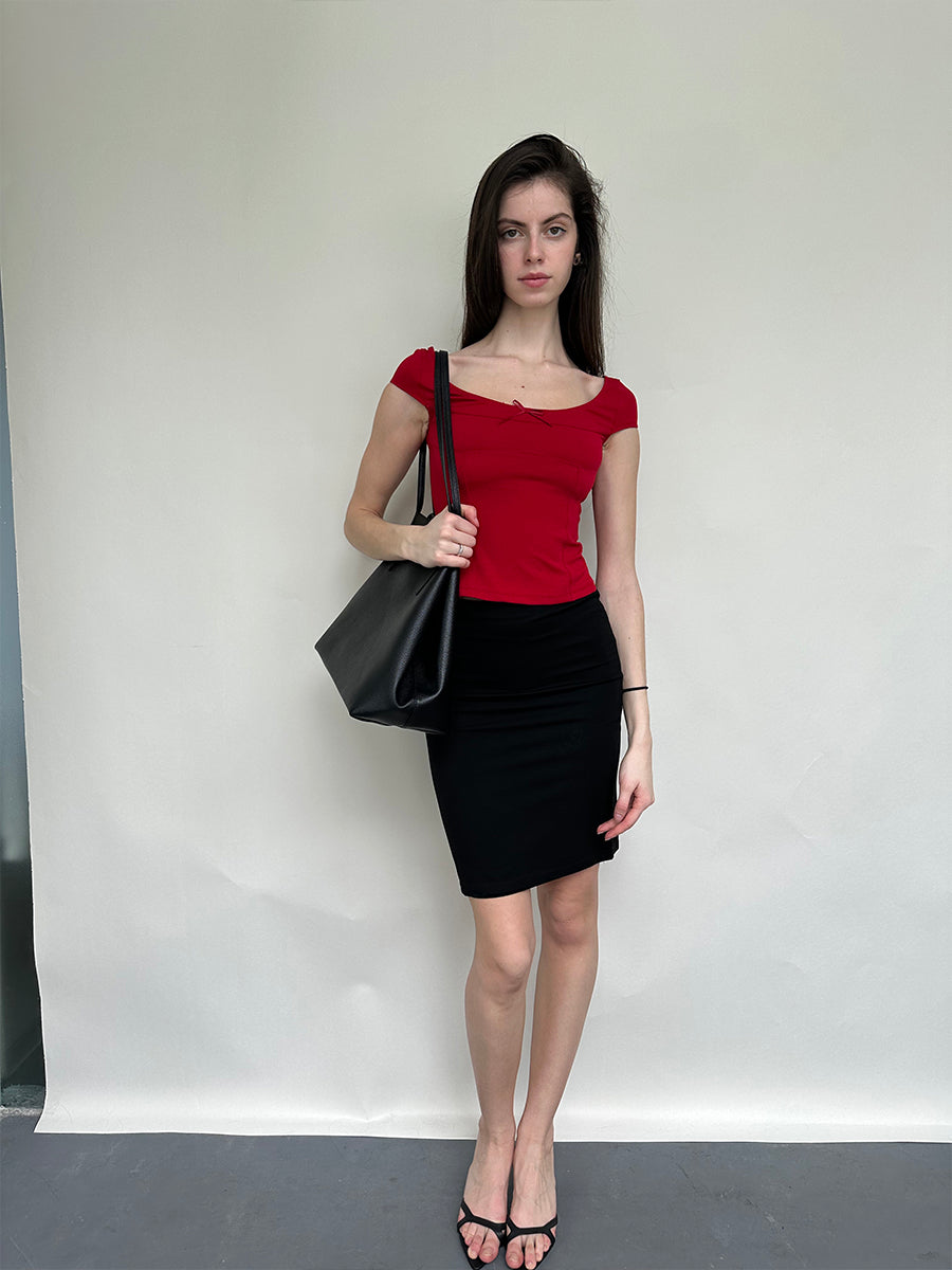 Dotyears Two-tone herringbone scoop neck basic fit slim fit T-shirt