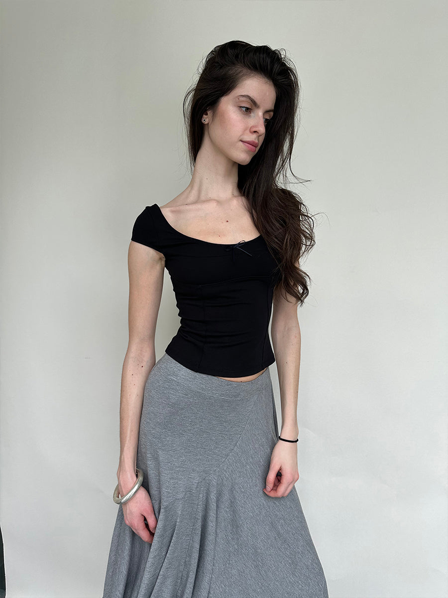 Dotyears Two-tone herringbone scoop neck basic fit slim fit T-shirt