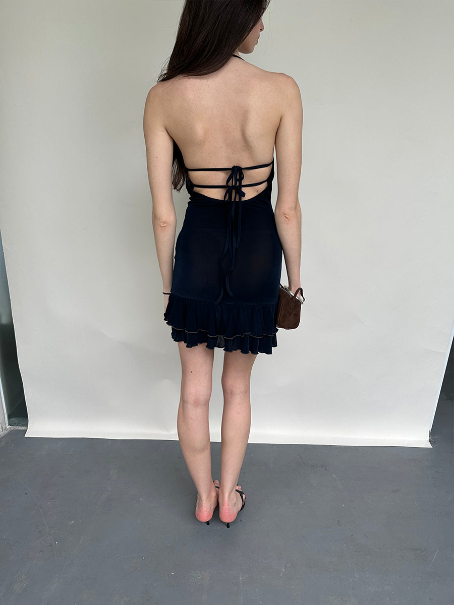 Dotyears Navy acetate dress