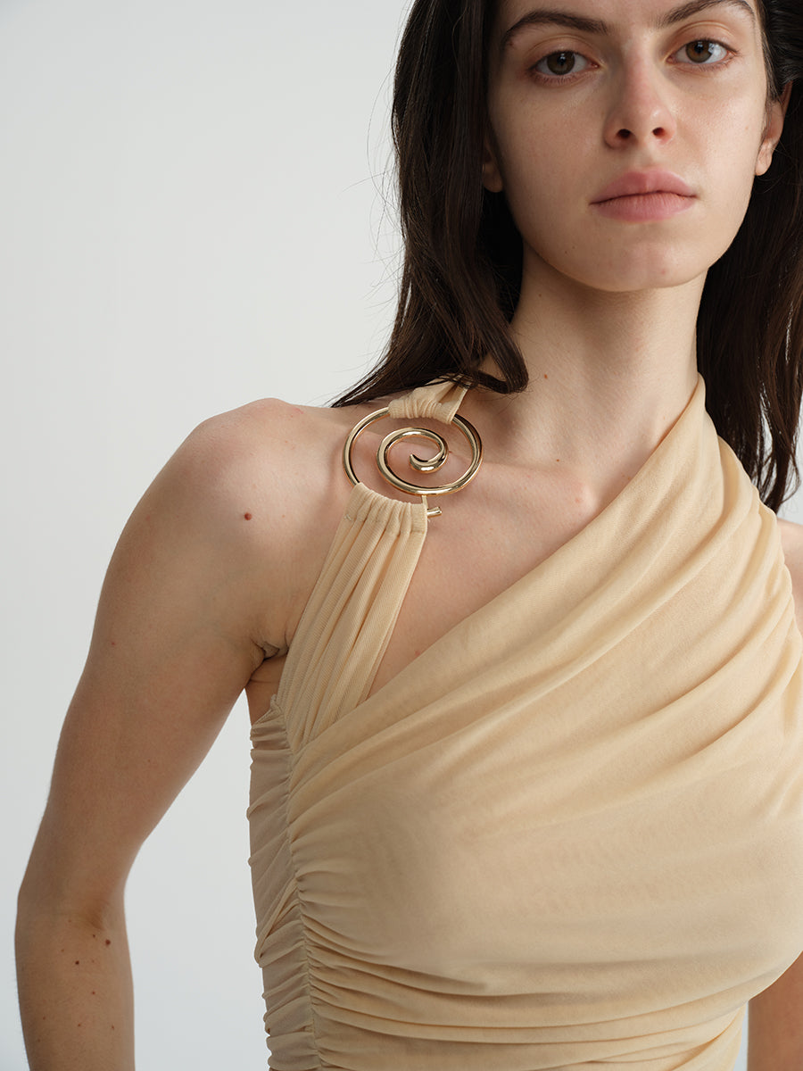 Dotyears Forest Whispers Collection - Metallic halterneck suspender mesh pleated top