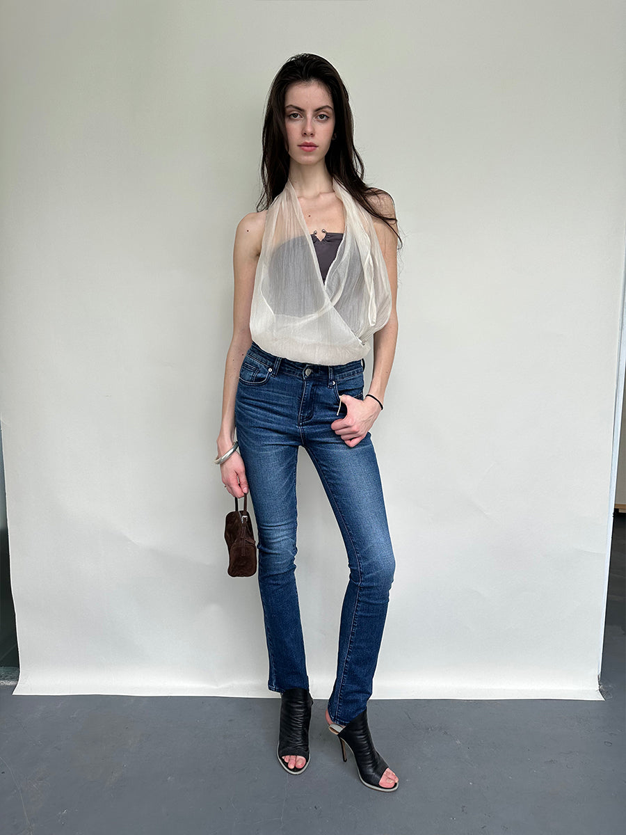 Dotyears Embroidered beaded yarn bandeau fake two-piece top