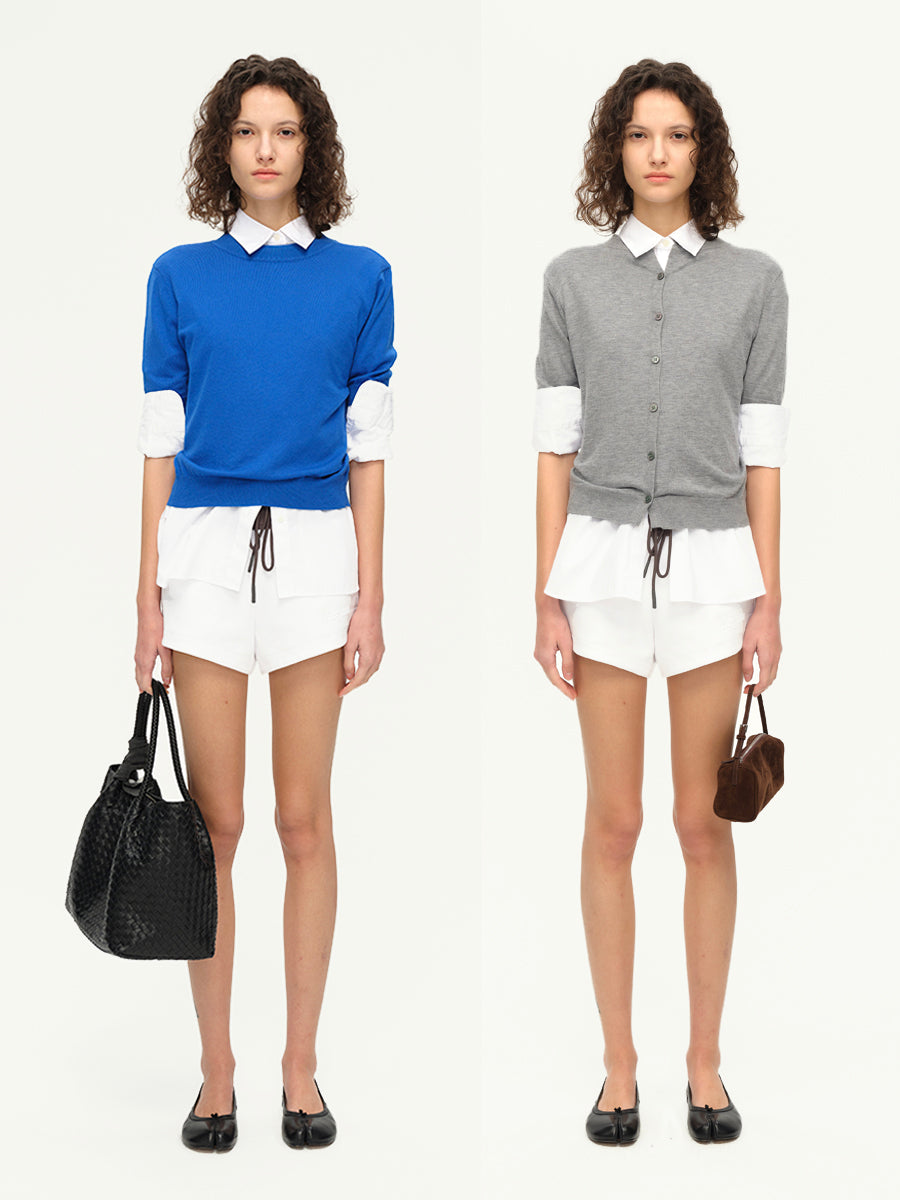 Hughum Blue grey crewneck knit short sleeves