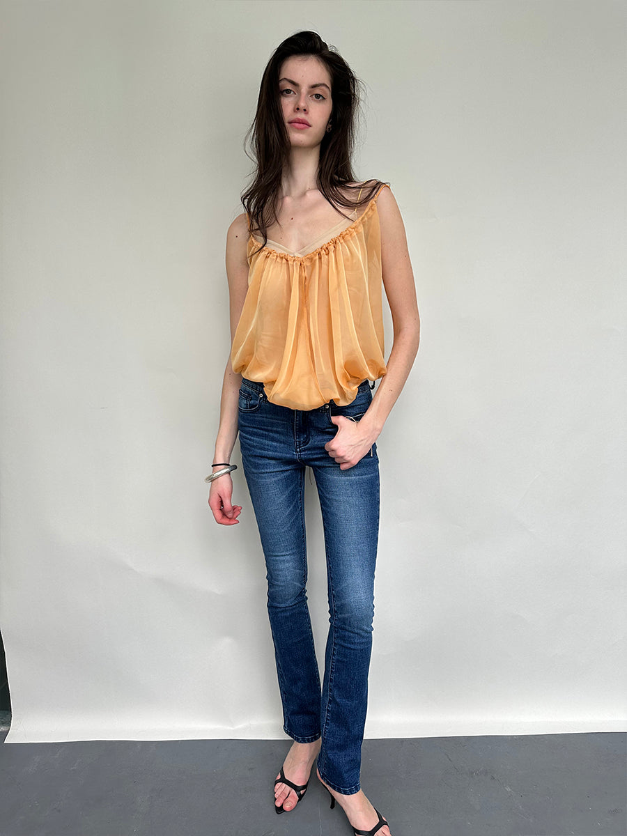 Dotyears Orange and yellow fake two-piece sheer sling