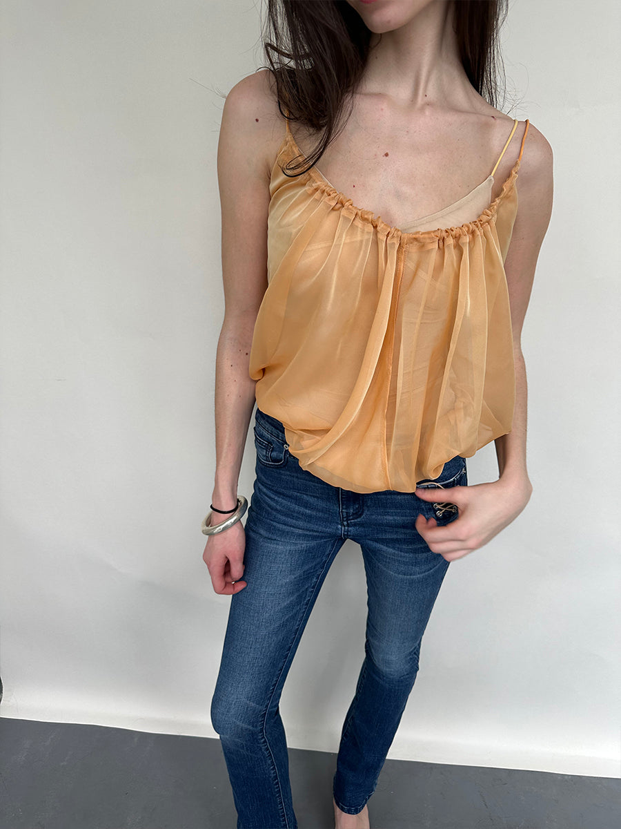 Dotyears Orange and yellow fake two-piece sheer sling