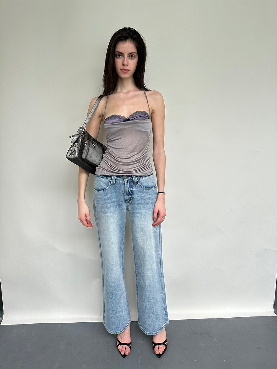 Dotyears Purple panelled chest cups, ruched fit, faux-two-piece suspenders