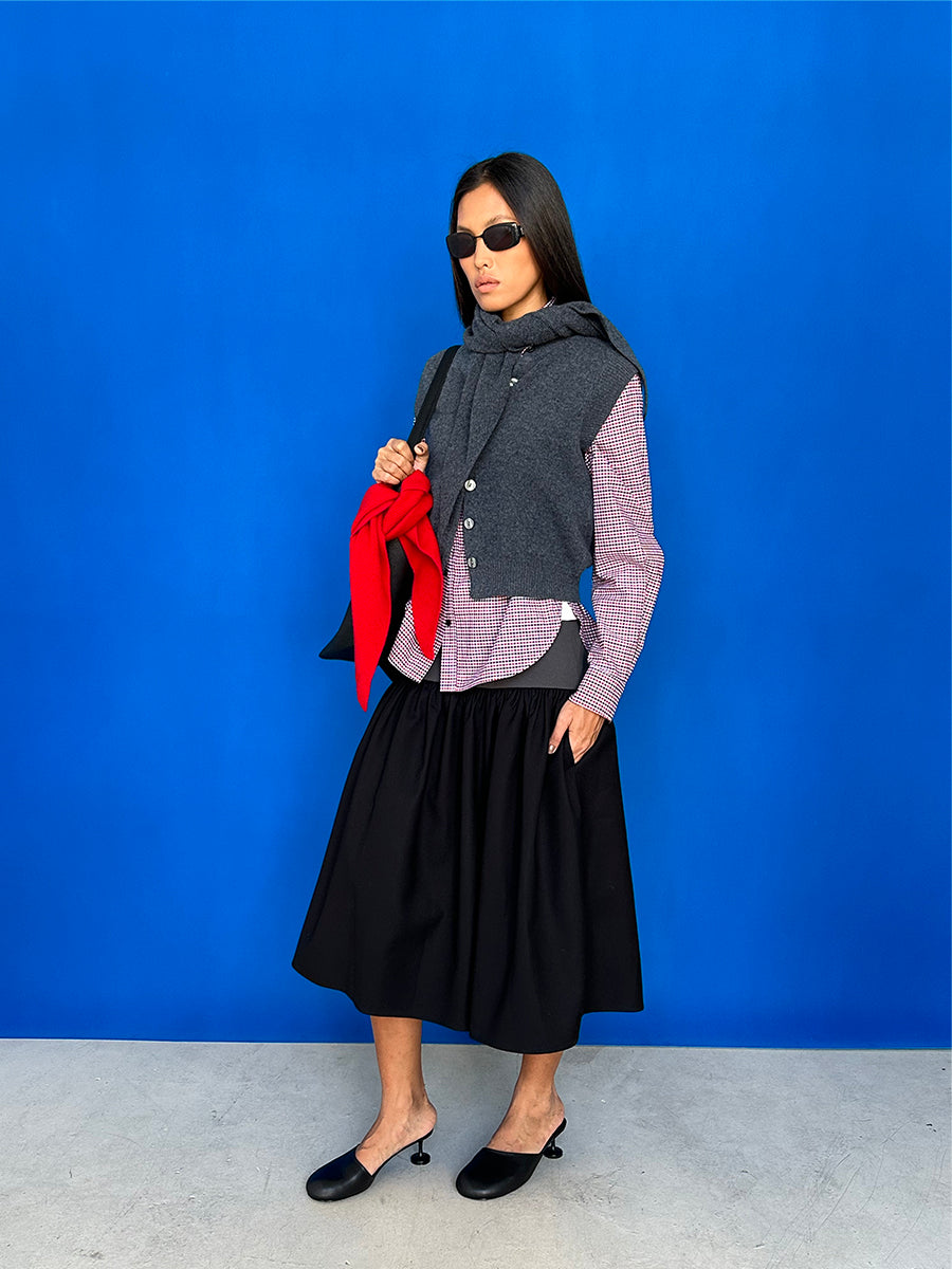 Hughum Grey 100% wool knitted vest over top