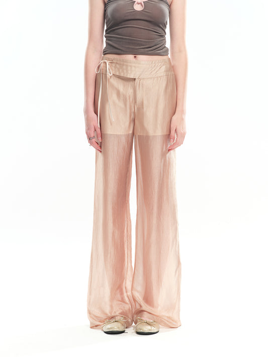 Dotyears champagne gold acetate sheer fabric straight-leg pants