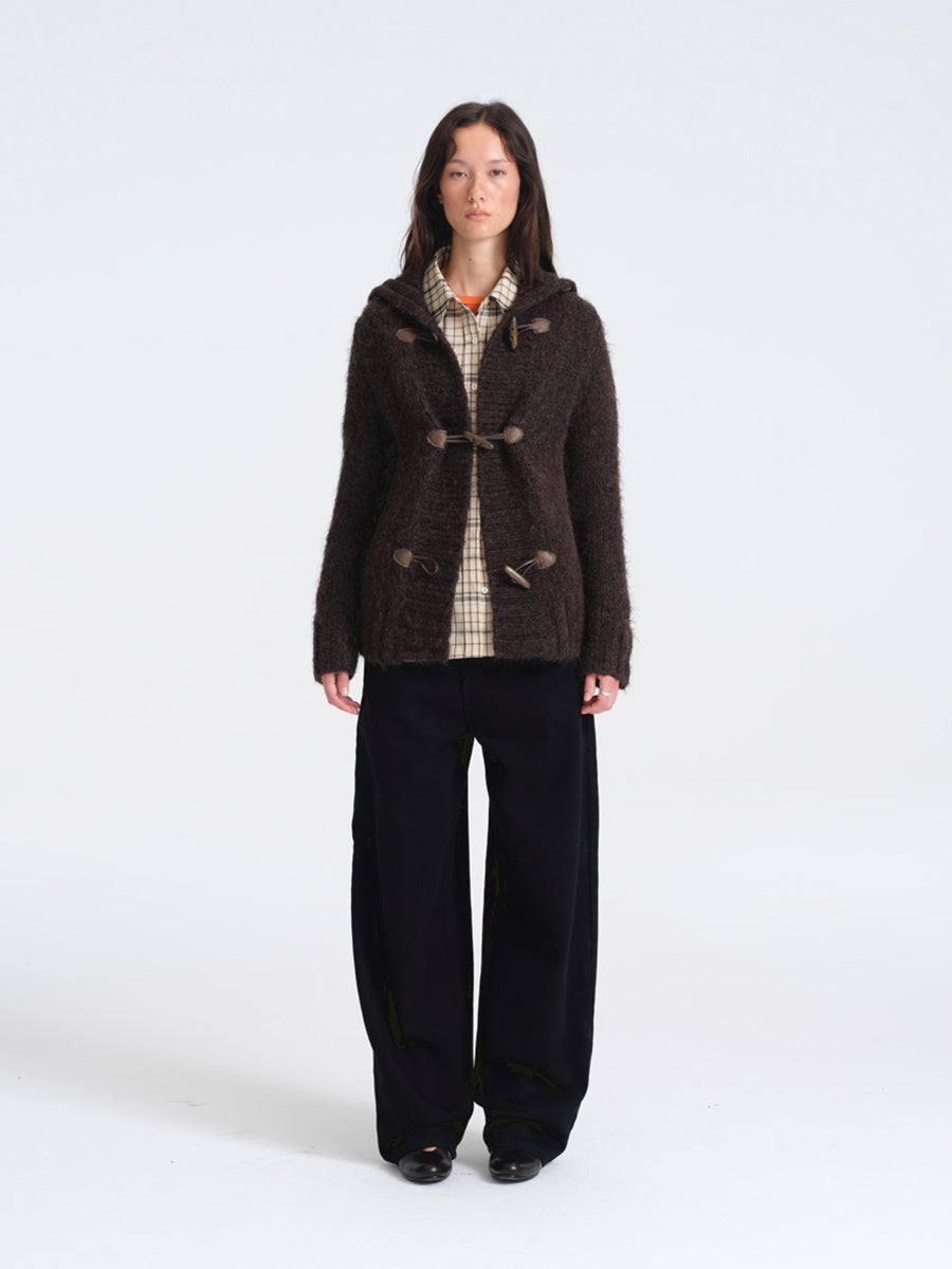 Hughum Café Brown Chunky Knit Sweater with Horn Buttons
