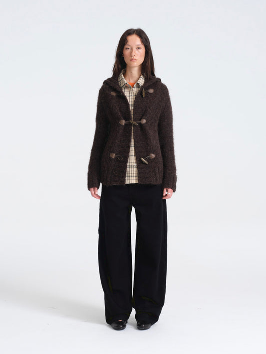 Hughum Café Brown Chunky Knit Sweater with Horn Buttons
