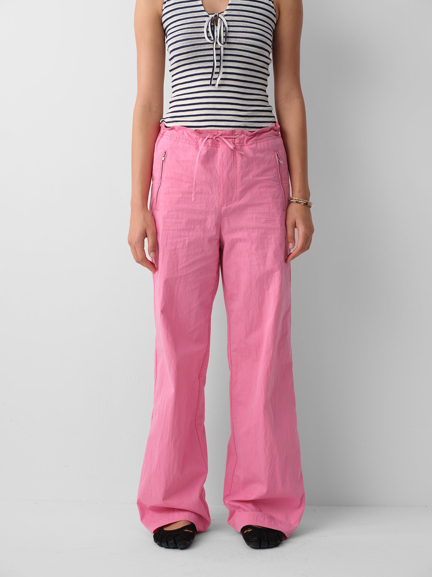 Hughum Pink Cotton-Feel Low-Rise Tie-Strap Straight Leg Pants