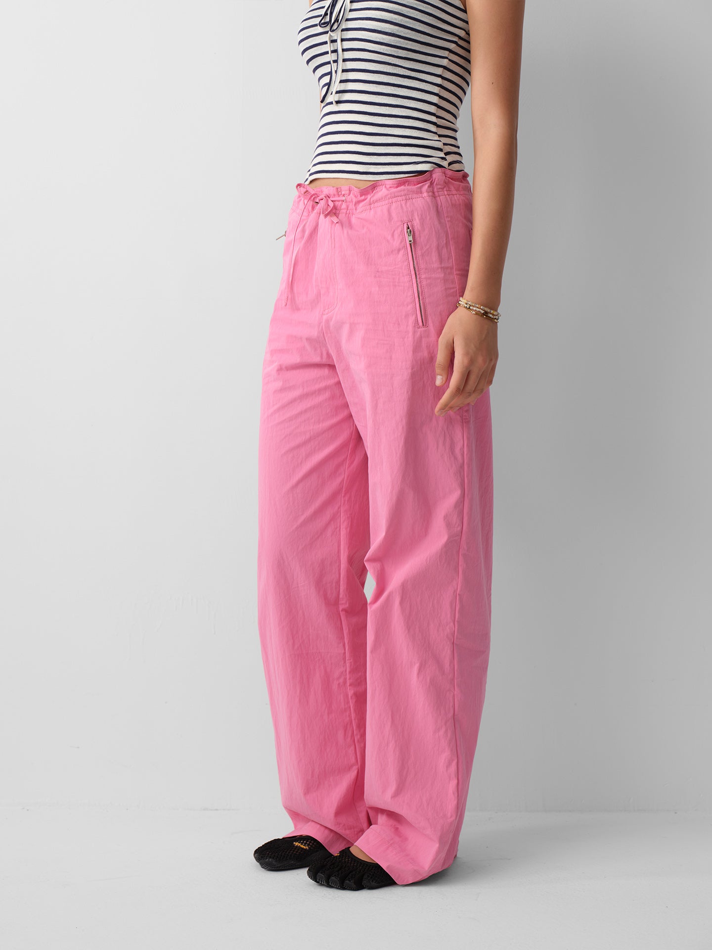 Hughum Pink Cotton-Feel Low-Rise Tie-Strap Straight Leg Pants