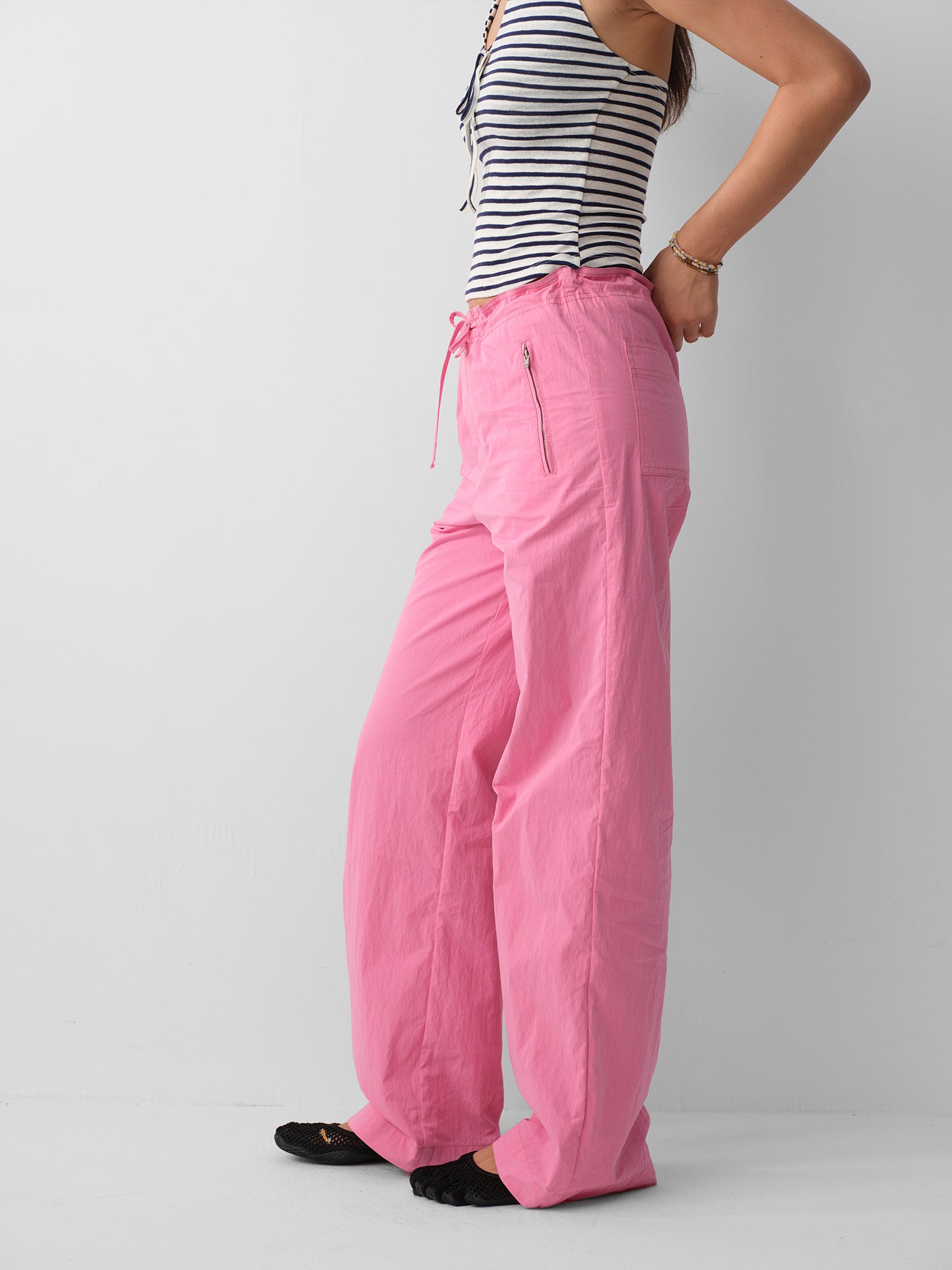 Hughum Pink Cotton-Feel Low-Rise Tie-Strap Straight Leg Pants