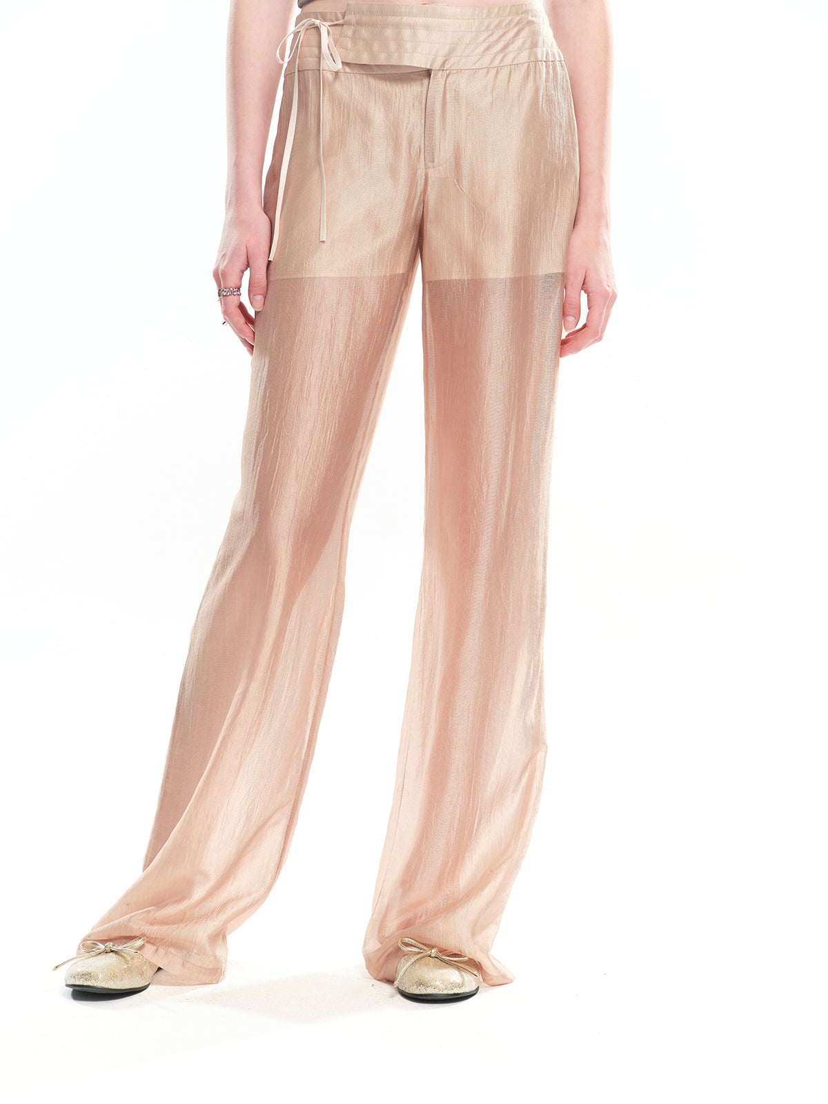 Dotyears champagne gold acetate sheer fabric straight-leg pants
