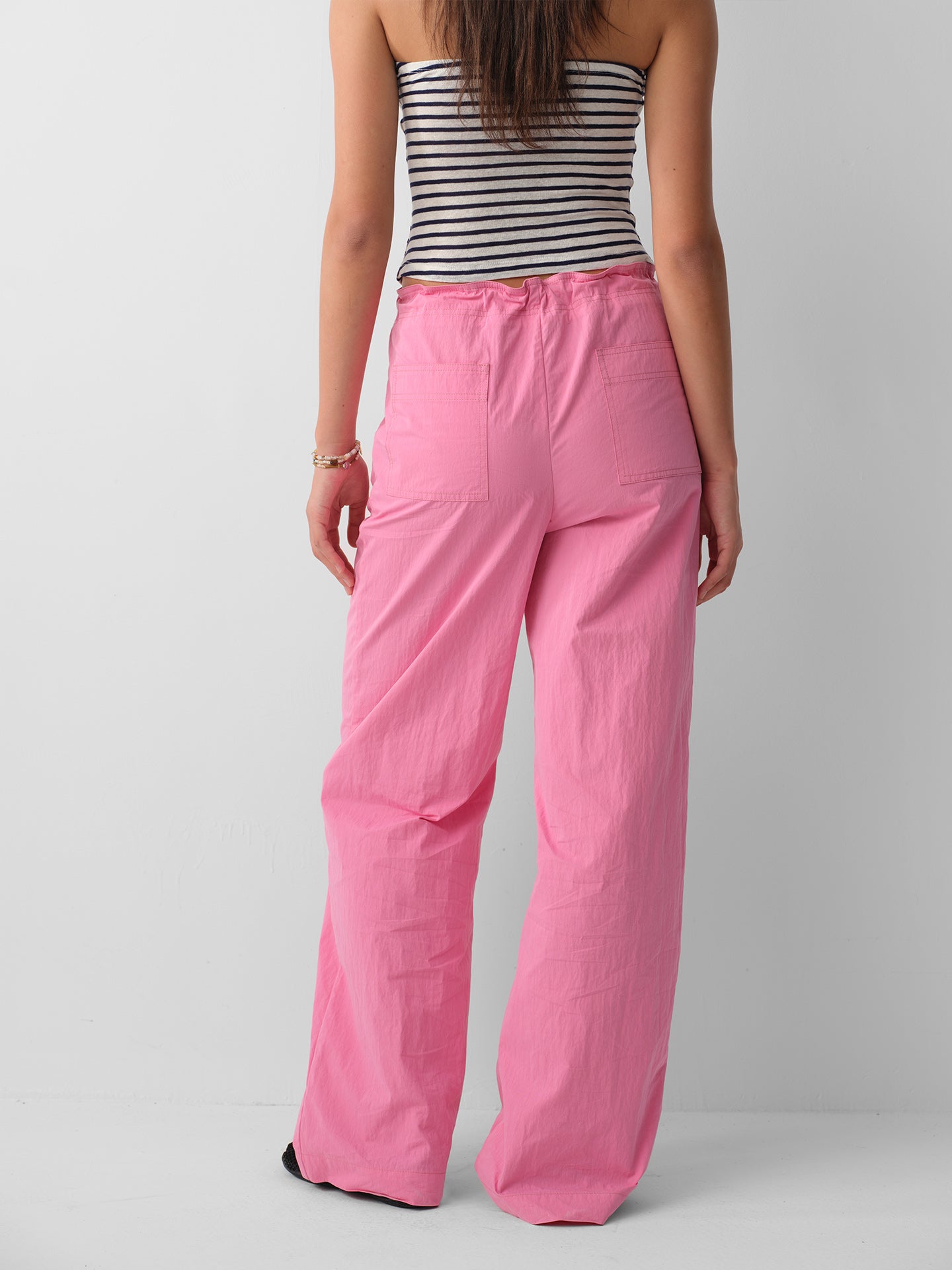 Hughum Pink Cotton-Feel Low-Rise Tie-Strap Straight Leg Pants