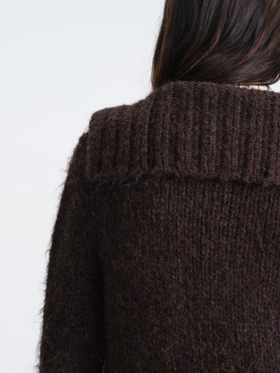 Hughum Café Brown Chunky Knit Sweater with Horn Buttons