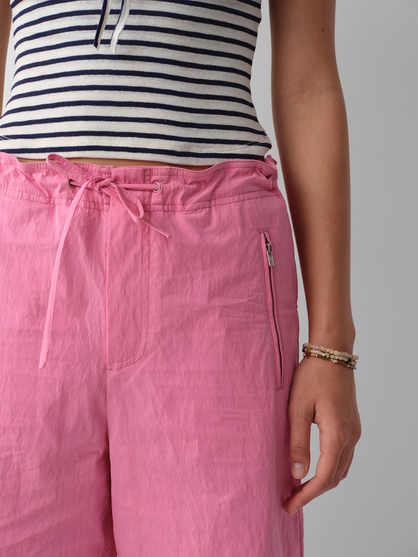 Hughum Pink Cotton-Feel Low-Rise Tie-Strap Straight Leg Pants