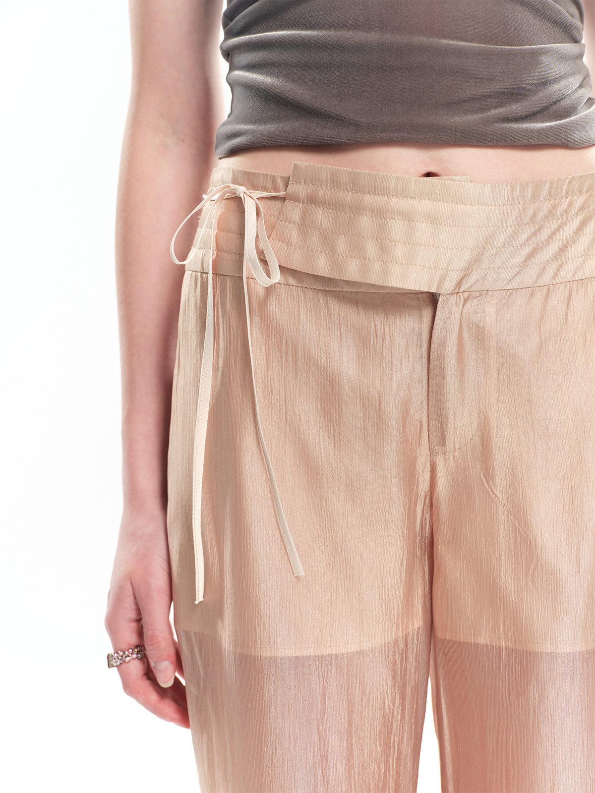 Dotyears champagne gold acetate sheer fabric straight-leg pants